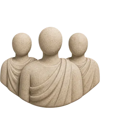 Three carved stone figures standing together